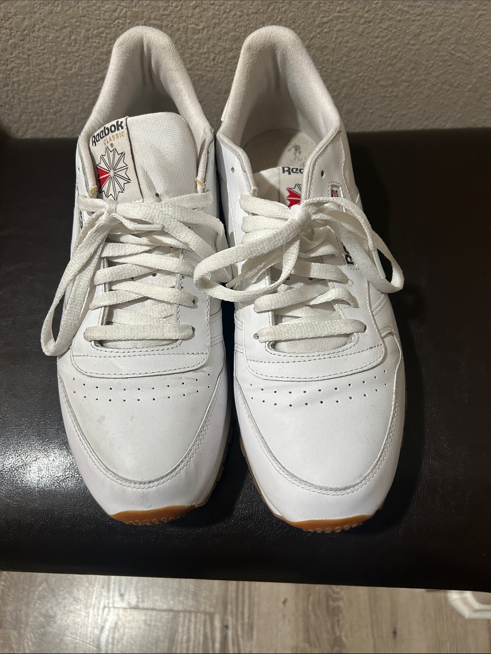 Reebok Men's White Leather Sneakers with Red Logo